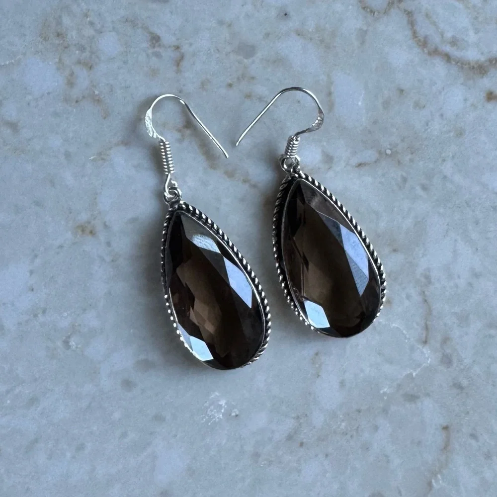 NWOT Sundance Earthen Dusk Earrings, Smokey Quartz, Sterling Silver - Picture 3 of 6